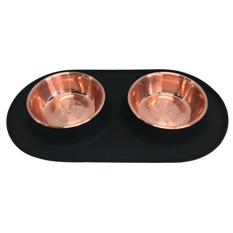 Messy Mutts-Mangeoire double en silicone pour chien avec bols de couleur cuivre, 3 tasses par bol