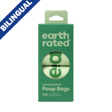 EARTH RATED® NON PARFUMÉS 120 SACS COMPOSTABLES SUR 8 ROULEAUX DE RECHARGE