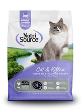 Charger l&#39;image dans la galerie, Nutrisource, Nourriture sans Grains pour Chats &amp; Chatons, Poulet et Saumon Sélect.  43% de Protéines, Probiotiques et Postbiotiques.
