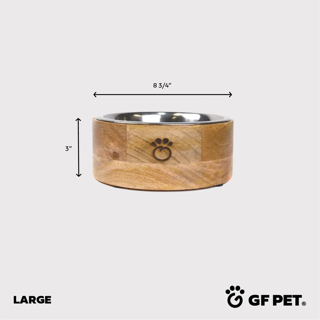 Bol en Acier Inoxydable avec Support en Bois de Manguier.