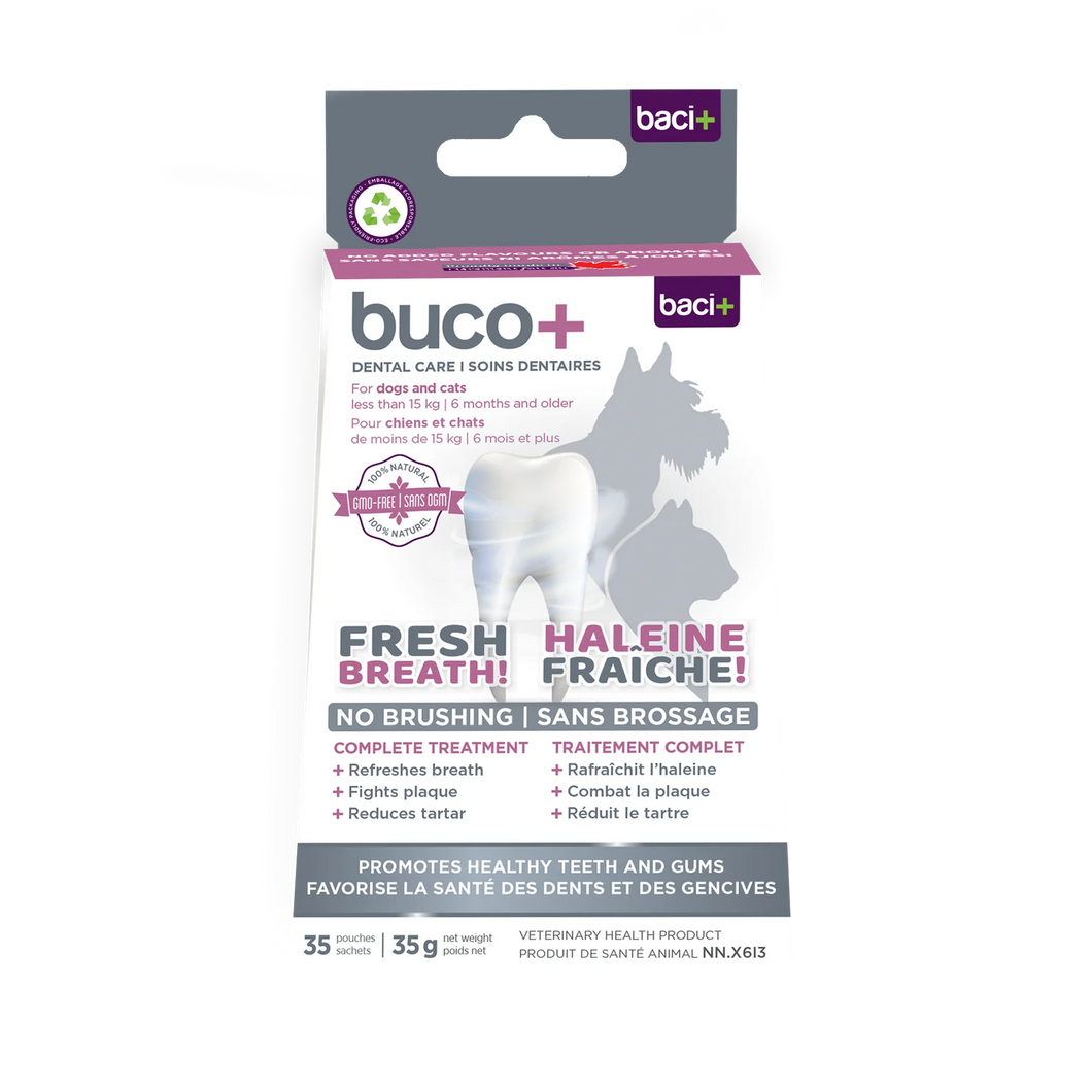 Buco+, Traitement pour Favoriser la Santé des Dents et des Gencives pour les Chats et les Chiens.