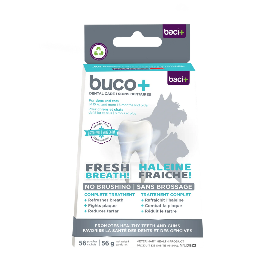 Buco+, Traitement pour Favoriser la Santé des Dents et des Gencives pour les Chats et les Chiens.
