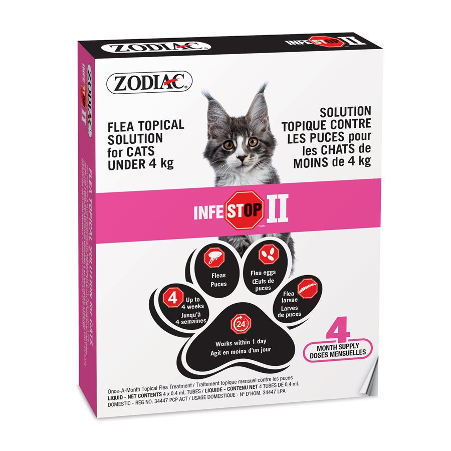 Infestop II de Zodiac, Solution Topique contre les Puces. Pour Chats. Paquet de 4