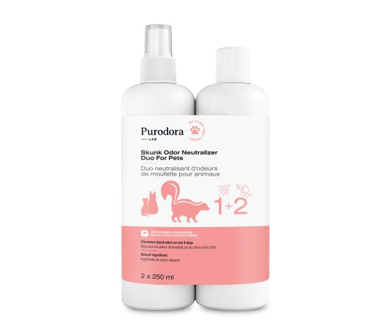 Purodora-Duo neutralisant d’Odeurs de Moufette pour animaux.